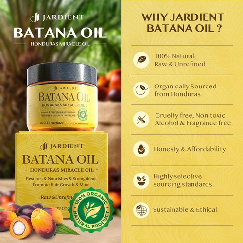 Jardient Raw Batana Oil for Hair Growth: Dr Sebi Organic Batana Oil from Honduras - 100% Pure & Natural - Promotes Thicker & Stronger Hair for Men & Women (4.2 OZ)