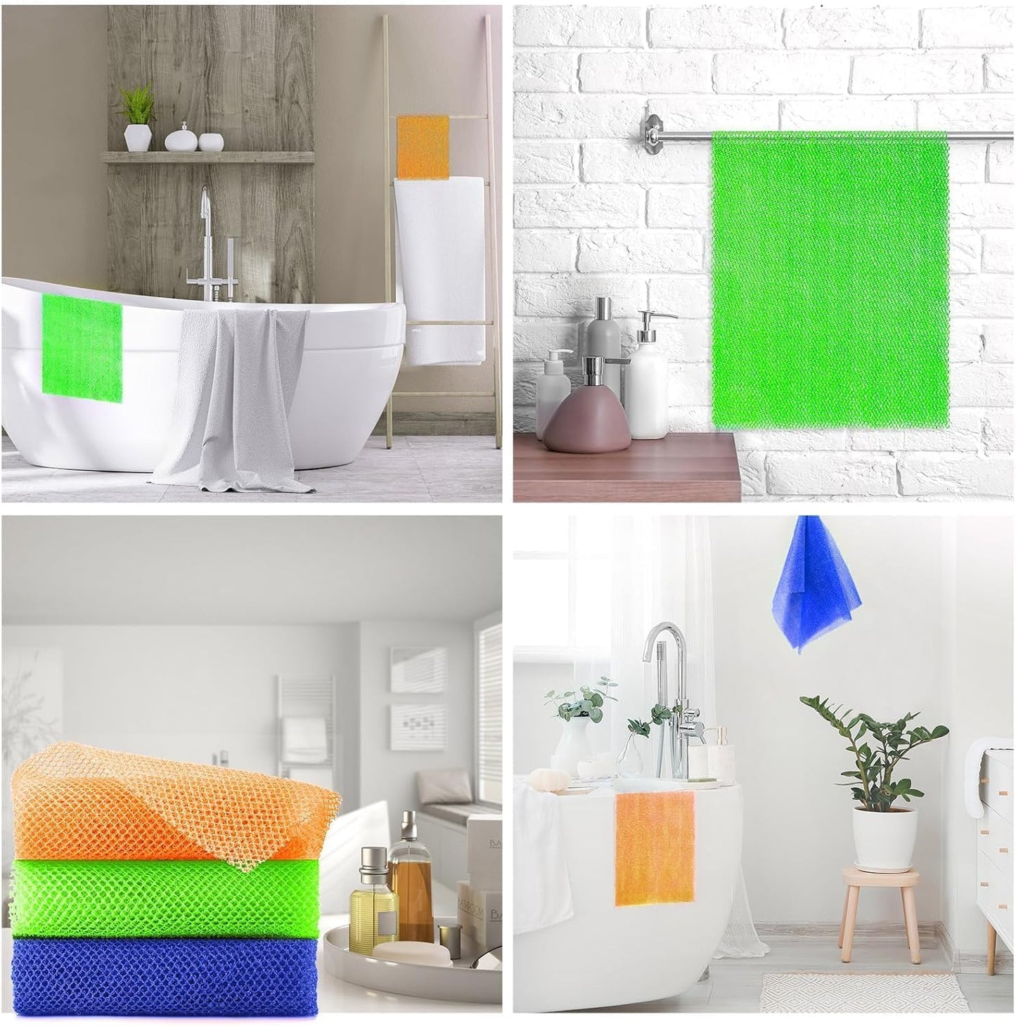UJFQBH African Bath Sponge Set - Exfoliating Shower Scrubber for Smooth Skin | 3 Pieces in Orange, Blue, Green