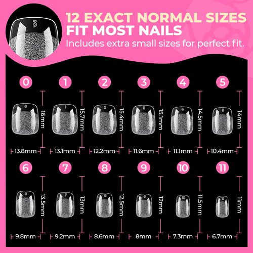 UNA GELLA Short Square Nail Tips 504PCS Pre Etched Extra Short Soft Gel Fake Nails Tips for Women DIY Squoval Press On Nails Extension French Style Salon Full Cover Acrylic Tips 12 Sizes