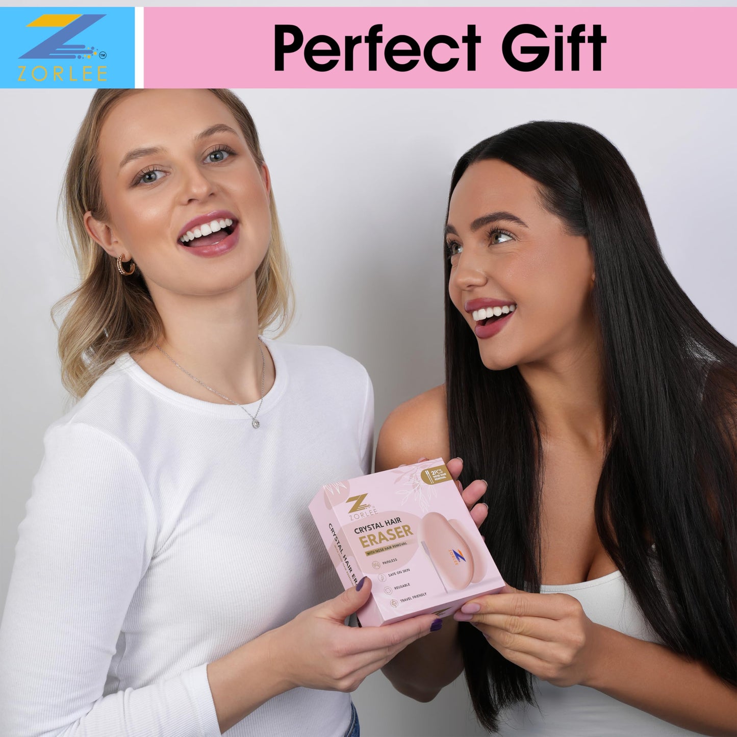 Crystal Hair Remover for Women and Men, Reusable Crystal Hair Eraser Magic Painless Exfoliation Hair Removal Tool, Magic Hair Eraser Device for Back Arms Legs (Pink)