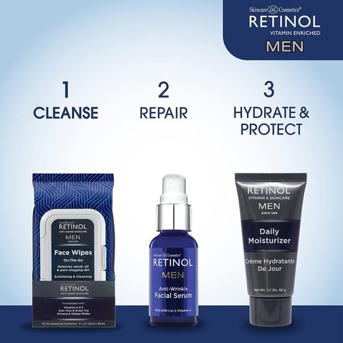 LIVAURA Retinol Facial Wipes - Anti-Aging Cleansing Towelettes for Men | 60 Count, Oil & Dirt Removal