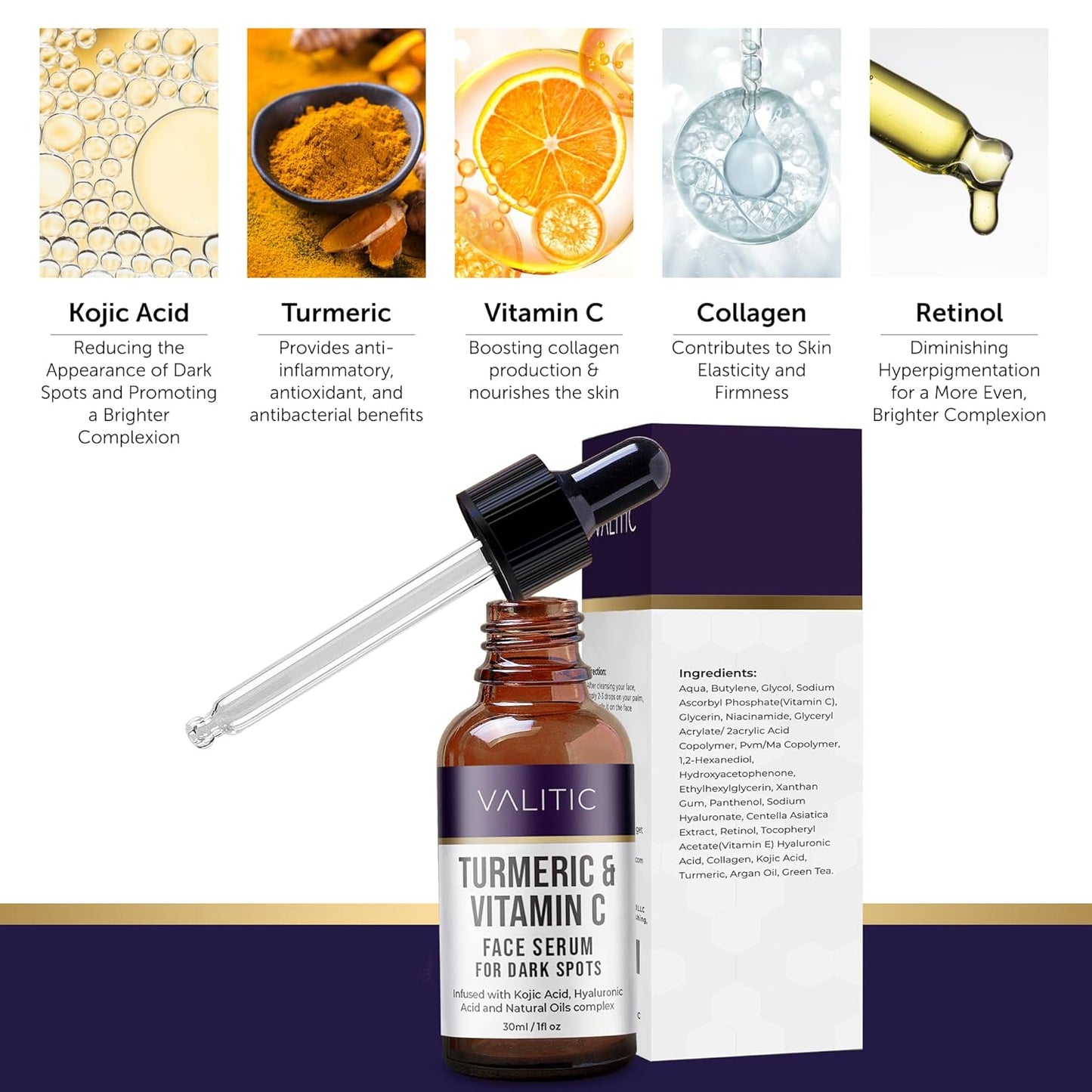 VALITIC Vitamin C Serum - Anti-Aging & Dark Spot Remover with Niacinamide & Hyaluronic Acid | 1 fl oz