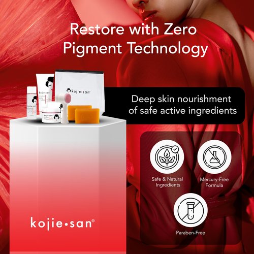 Kojie San Face & Body Complete Brightening Mini Set - 65 Gram x 2 Bars Soap, Body Lotion, Face Cream, and Facial Cleansing Brush