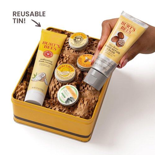 Burt's Bees Classics Gift Set - 6 Essential Products in Giftable Tin | Cuticle Cream, Hand Salve, Lip Balm & More