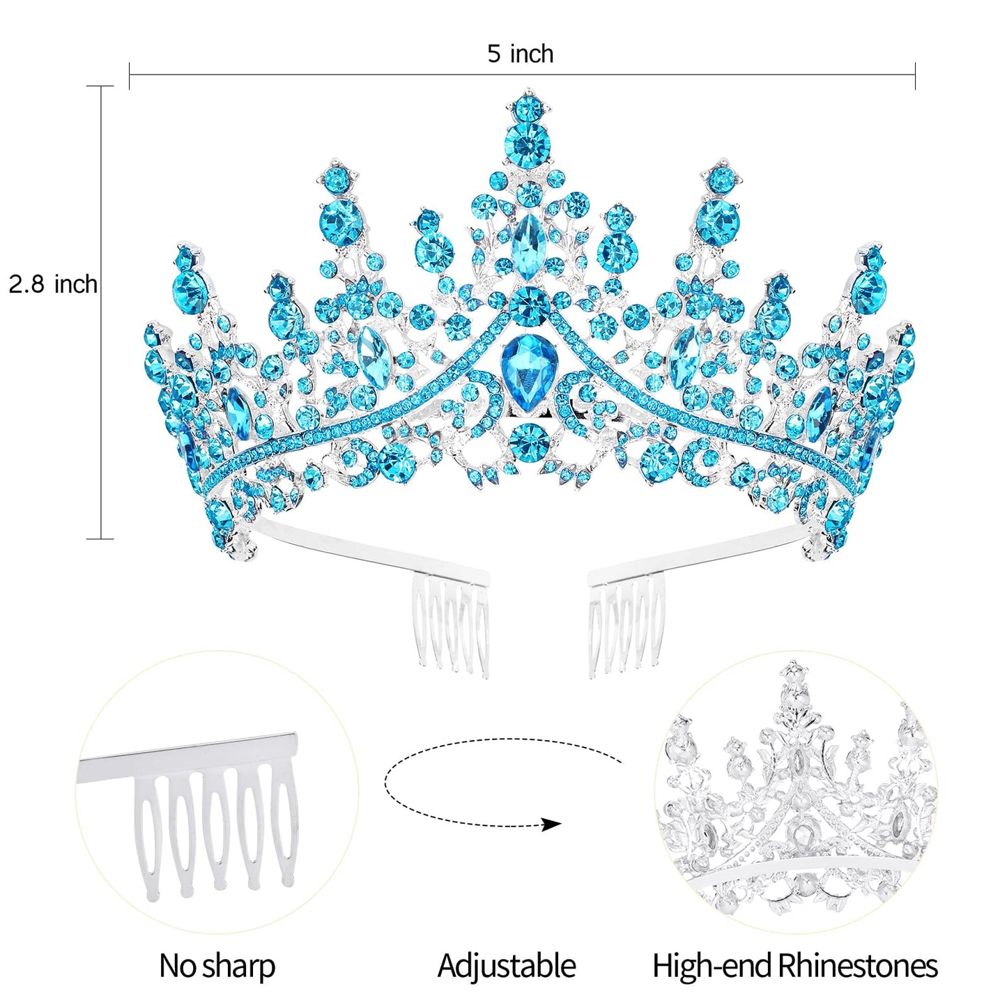 Velscrun Blue Crystal Birthday Tiara Crowns for Women Girls Elegant Princess Crown with Combs Birthday Girl Headband Sash Happy Birthday Party Decorations Birthday Gift Cake Topper Hair Accessories