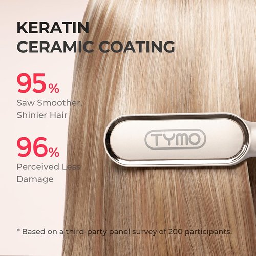 Hair Straightener Brush, TYMO Ring Hair Straightener Comb Straightening Brush for Women with 5 Temps 20s Fast Heating & Dual Voltage, Gold