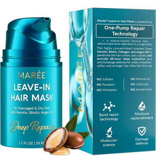 MAREE Deep Conditioning Leave-In Hair Mask - Keratin Treatment with Biotin & Natural Oils for Damaged Hair