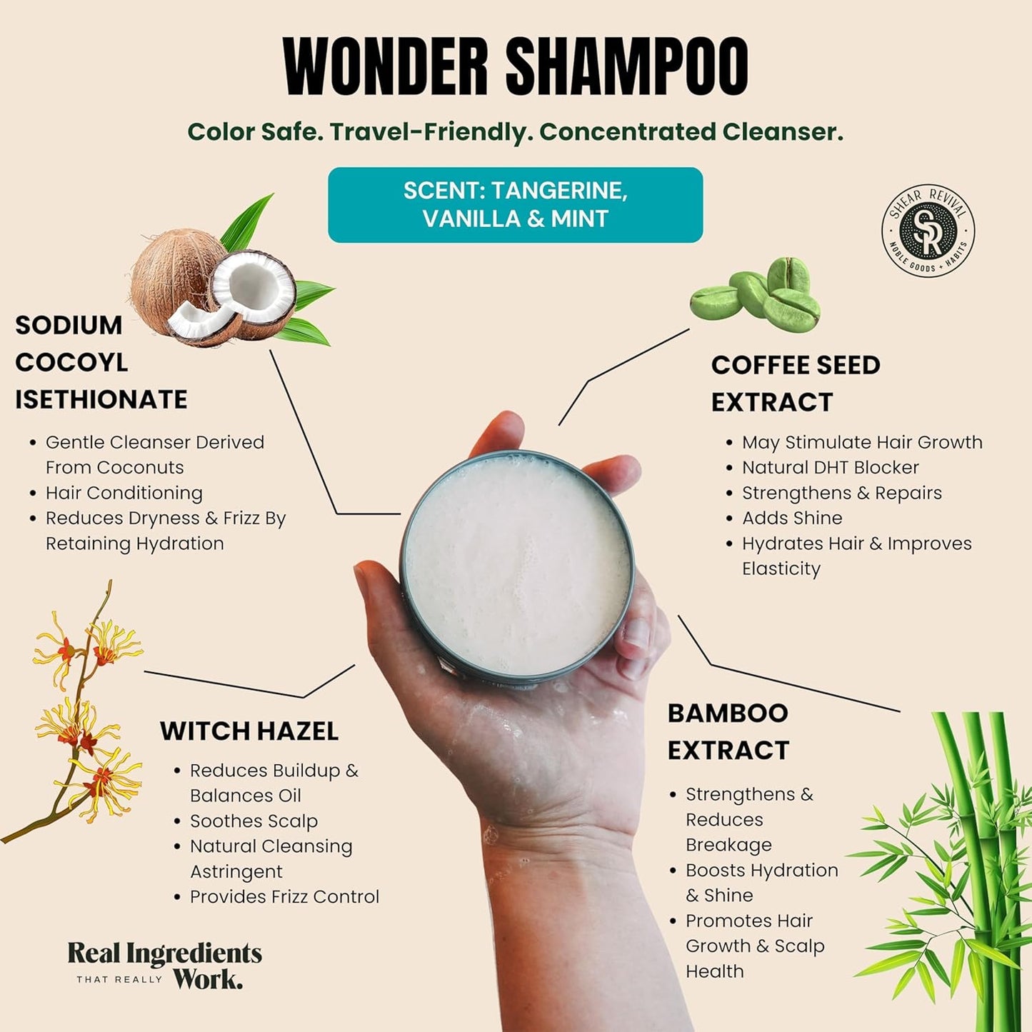 Shear Revival Wonder Shampoo - All-Natural, Sulfate-Free Cleanser for Healthy Hair & Scalp | 3.4 oz