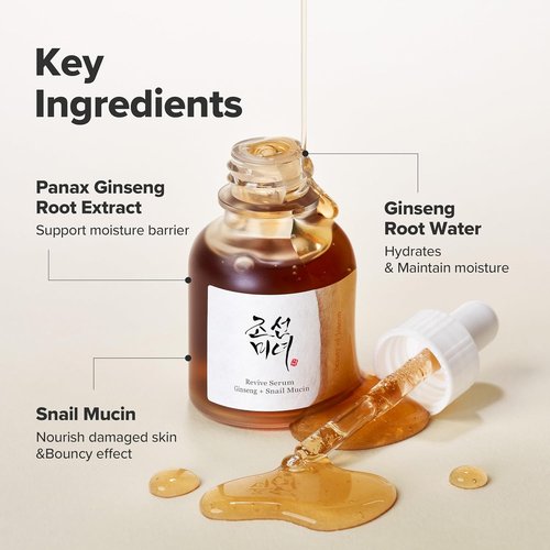 Beauty of Joseon Revive Snail Mucin Ginseng Serum - Hydrating Peptide Moisturizer for Dark Spots | 30ml