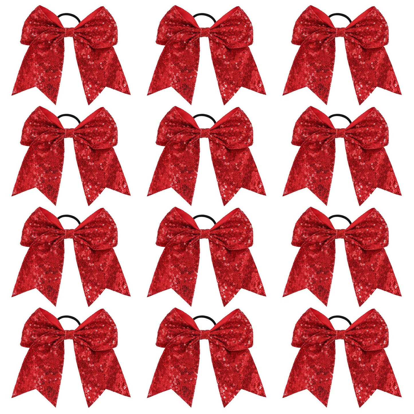 12 PCS 8" Large Glitter Cheer Bows Red Girl Hair Bows Sparkly Cheerleading Softball Team Bow Hair Accessories for cheerleaders football Competition Sports