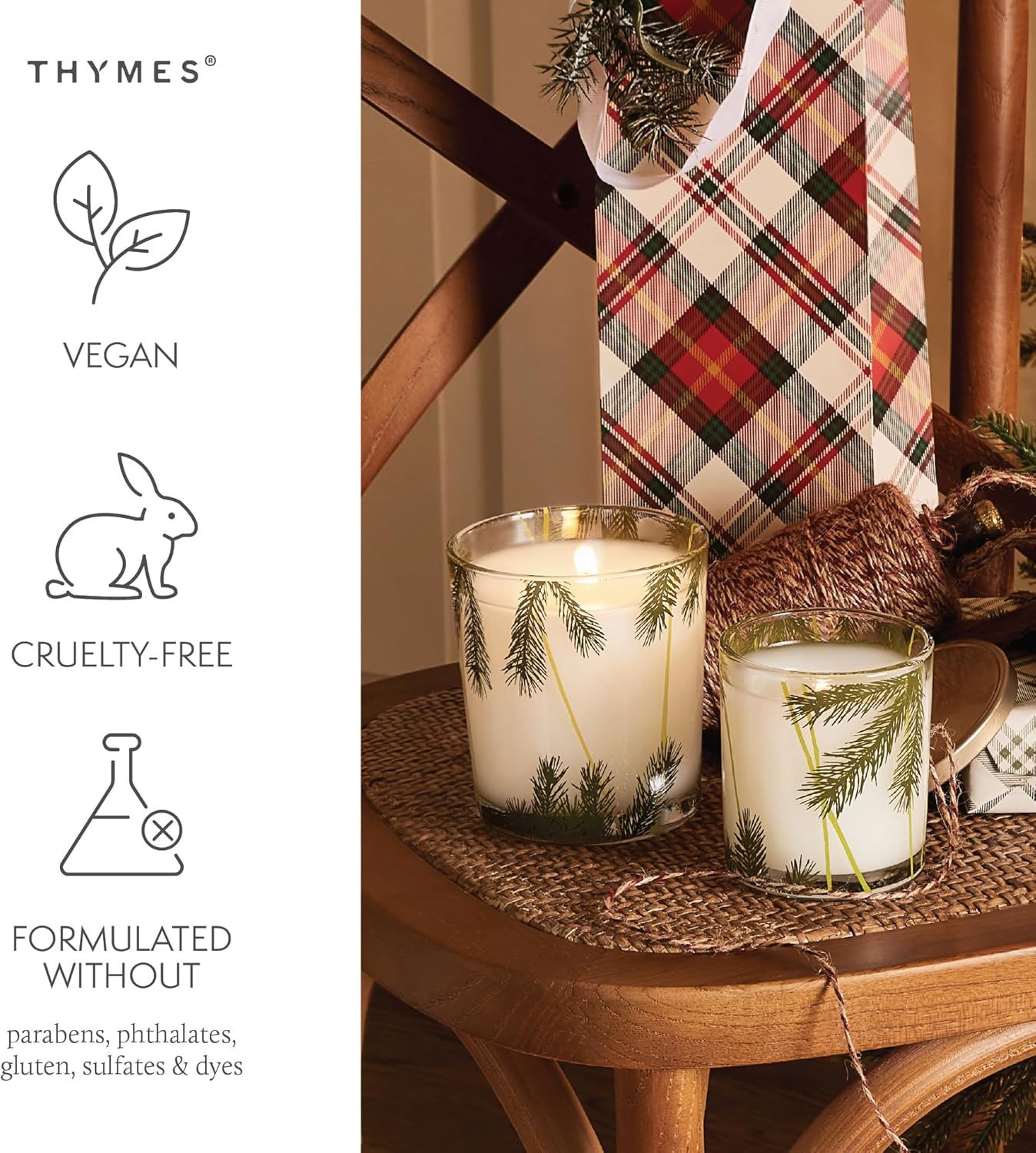 Thymes Frasier Fir Candle - Scented Holiday Candle with Crisp Siberian Fir & Cedarwood - 6.5 oz