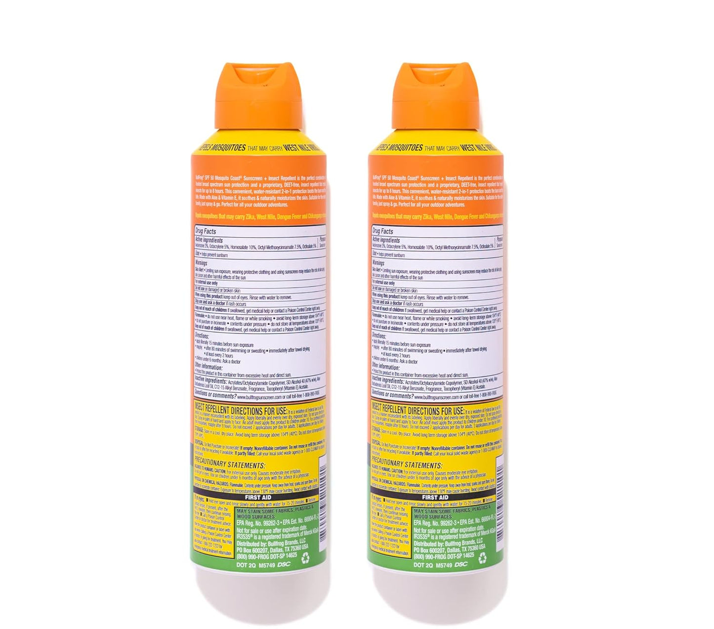 Bullfrog Mosquito Coast Sunscreen SPF 50 - Insect Repellent Continuous Spray, 5.5oz, 2-Pack