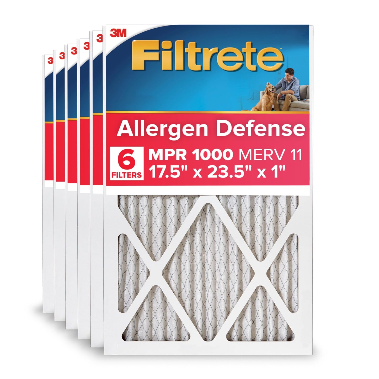 Filtrete 10x20x1 AC Furnace Air Filter, MERV 11, MPR 1000, Micro Allergen Defense, 3-Month Pleated 1-Inch Electrostatic Air Cleaning Filter, 6 Pack (Actual Size 9.81x19.81x0.81 in)