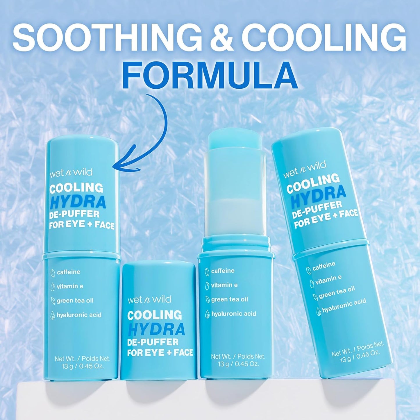 Wet n Wild Cooling Hydra De-Puffer | Soothing Face Primer Stick with Vitamin E & Caffeine | Vegan, Pack of 2