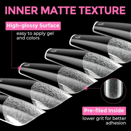 UNA GELLA Long Coffin Nail Tips: 216pcs Coffin Acrylic Fake Nails Full Cover Gel Nail Tips Press On Nails Clear Tips for Nail Extension DIY Salon 12 Sizes