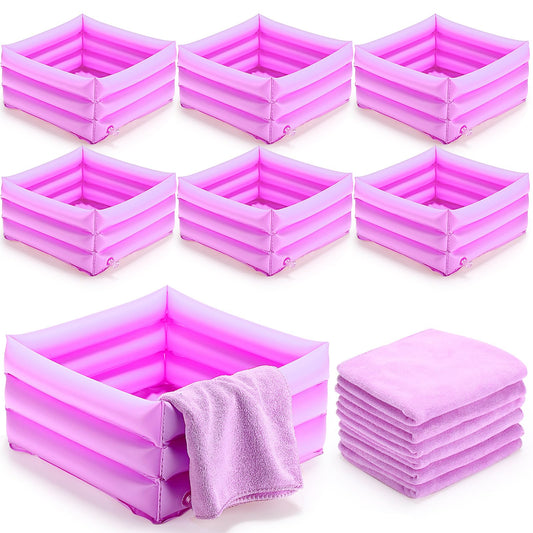 FillTouch 12 Pcs Foot Spa Kit for Girls 12.5 x 12.5 x 8.3 Inch Foot Care Bath and 12 x 28 Inch Hand Towels Washbasin Salon Towels for Spa Party Sleepover Supplies(Light Purple)