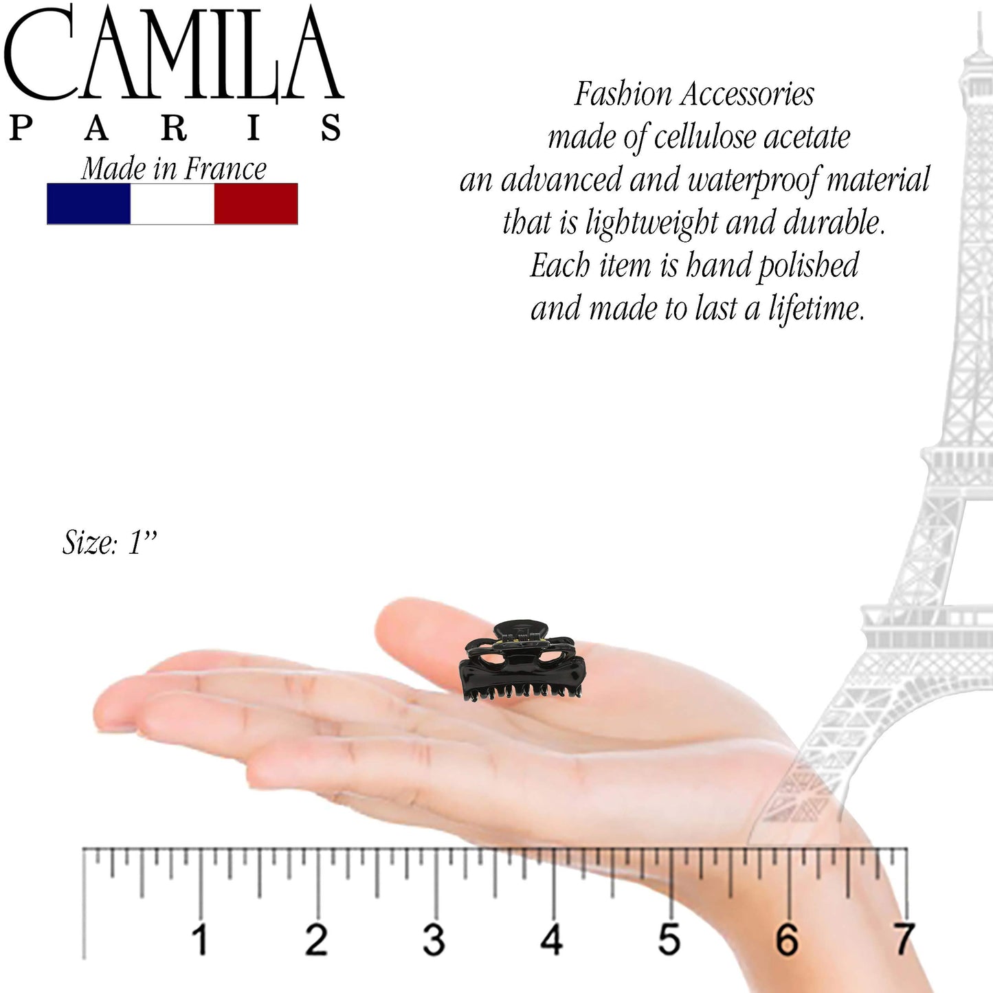 Camila Paris CP2671/2 French Hair Clip for Women, Set of 2 Small 1 inch Girls Hair Claw Clip Jaw Fashion Durable Styling Hair Accessories for Women, Ladies Strong Hold Grip Clamp, Made in France