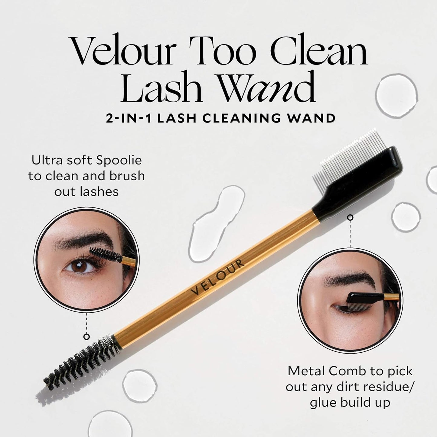 Velour Too Clean Lash Wand - 2-in-1 Eyelash Cleansing Brush for Lashes & Brows | Perfect for Extensions