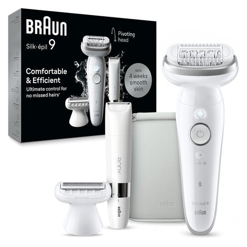 Braun Silk-épil 9 Epilator - Pivoting Head for Wet & Dry Use | Includes Body Trimmer & Shaver Head