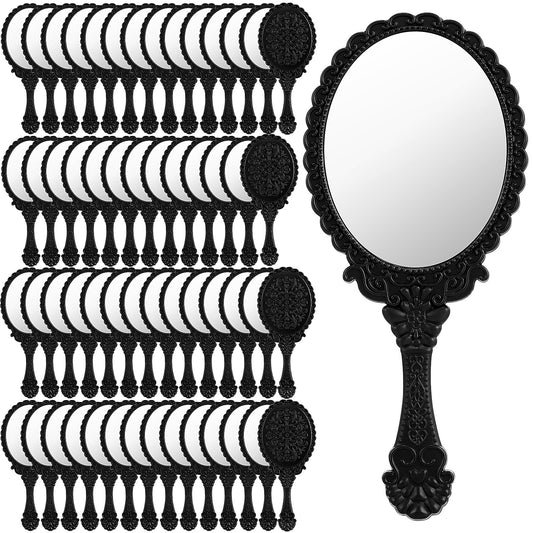 Suzile 60 Pcs Vintage Handheld Mirror Bulk Retro Hand Held Mirror Plastic Compact Travel Embossed Flower Decorative for Vanity Makeup Home Salon Travel Use(Black)