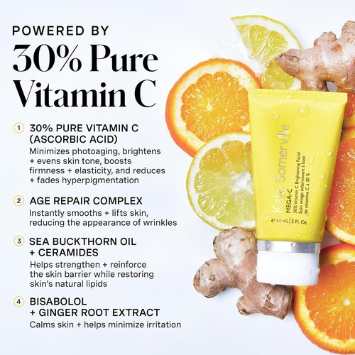 Kate Somerville Mega-C Vitamin C Brightening Facial Mask - Clinic-Grade Treatment for Even Skin Tone, 2 Fl Oz