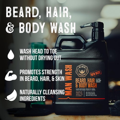 GIBS Grooming - 3-in-1 Man Wash Soap - Citrus Oak Basil Scent | Sulfate-Free, Tea Tree & Hemp Oil