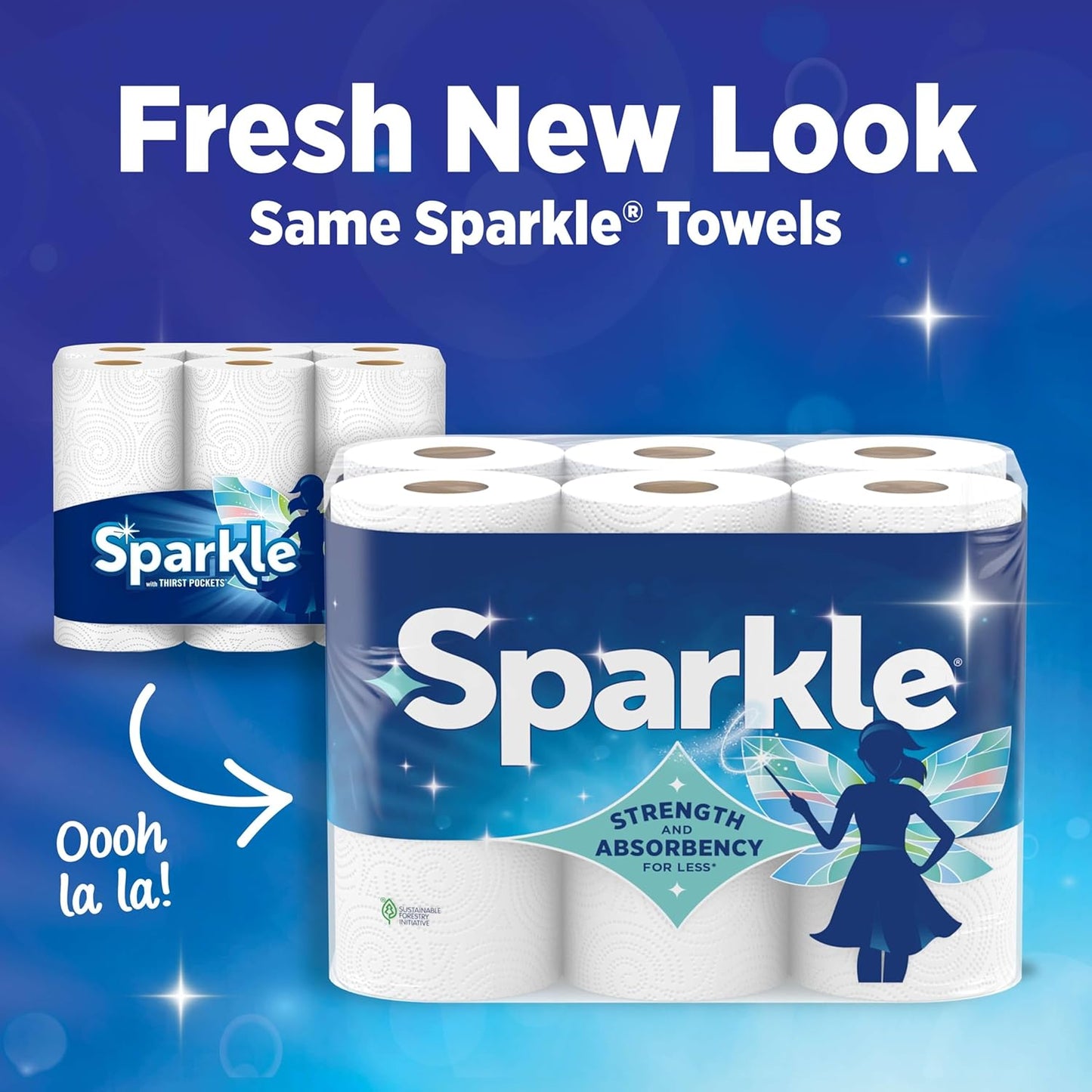Sparkle Paper Towels - Strong 2-Ply Pick-A-Size Rolls | 6 Double Rolls (660 Sheets) for Kitchen Cleanup