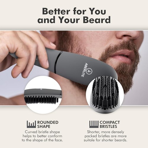 Aberlite Pocket Beard Straightener - Compact Ionic Heat Brush with Anti-Scald Technology | Ideal for Home & Travel