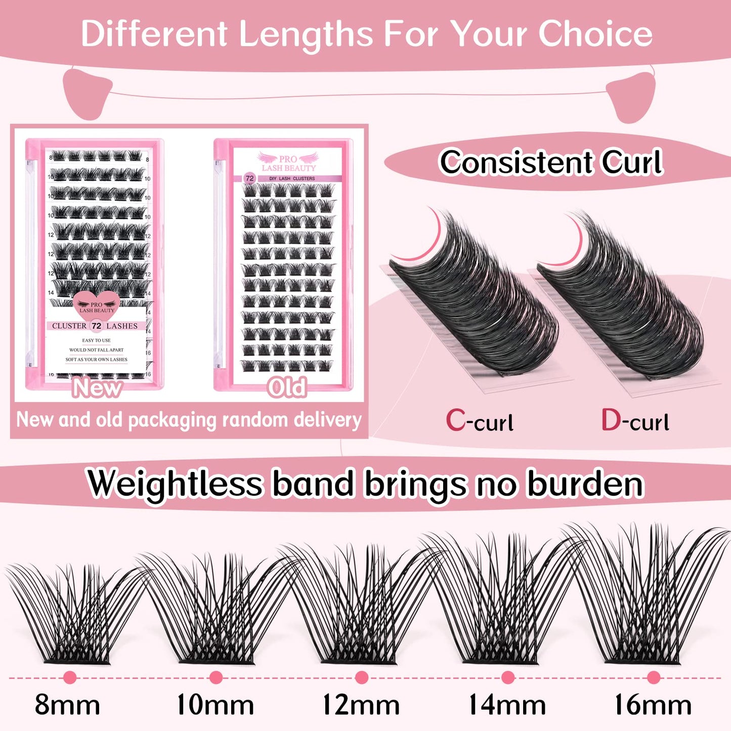 Lash Clusters,72 Pcs Individual Lashes, Cluster DIY Lash Extension, Volume Eyelashes Look, Super Thin Band and Comfortable (Natural-C-18mm)