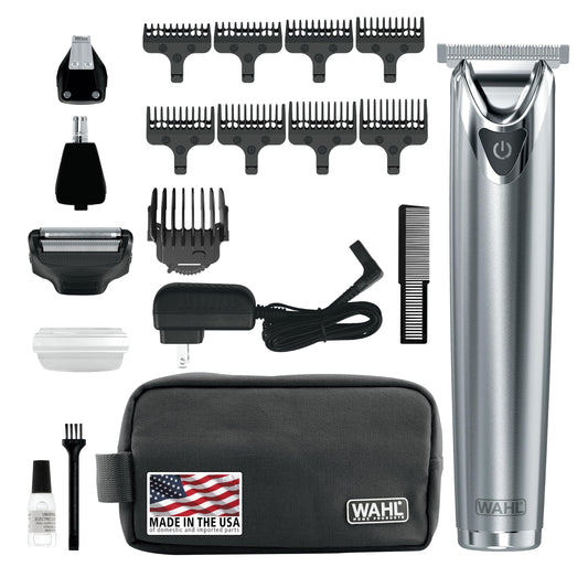 Wahl USA Stainless Steel Lithium Ion 2.0+ Beard Trimmer for Men - Electric Shaver & Nose Ear Trimmer - Rechargeable All in One Men's Grooming Kit - Model 9864SS