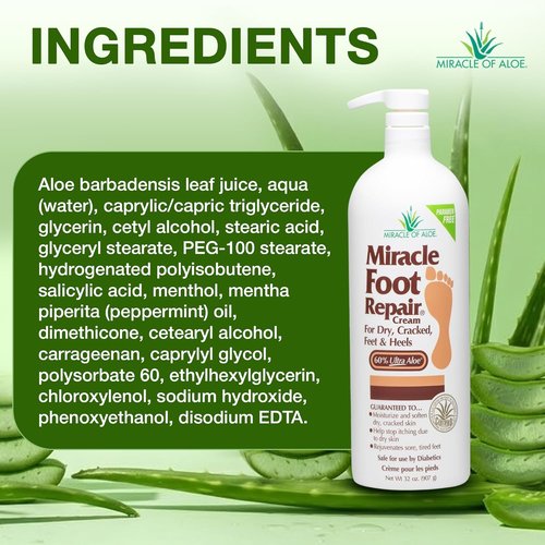 Miracle Foot Repair Cream - 32 Oz | UltraAloe Moisturizes & Repairs Dry, Cracked Heels