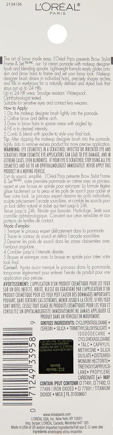 L'Oreal Paris Brow Stylist Frame and Set, Warm Brunette, 0.08 oz.
