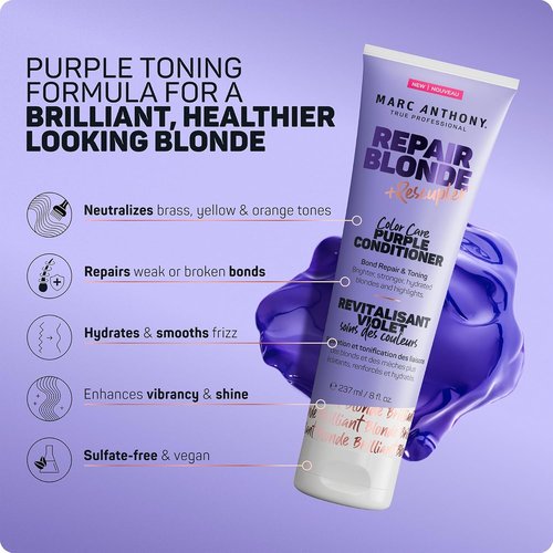 Marc Anthony Bond Repair Purple Hair Conditioner - Color-Safe Toning for Blonde & Grey Hair