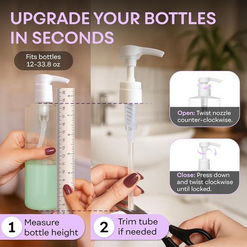 Brightfrom Universal Dispensing Pump - Ideal for Shampoo & Conditioner | Fits 12oz to 33.8oz Bottles, 2 Pack, White/Black