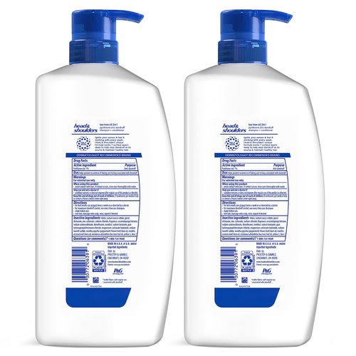 Head & Shoulders Anti-Dandruff Shampoo and Conditioner with 1% Pyrithione Zinc, Tea Tree Oil 2-in-1 Twin Pack, Tea Tree Shampoo with Cooling, Refreshed Scalp, 32.1 fl oz Each