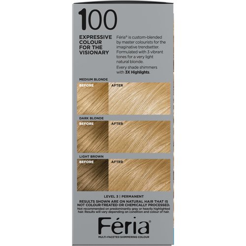 L'Oreal Paris Feria Multi-Faceted Shimmering Permanent Hair Color, 100 Pure Diamond, Hair Dye Kit, Pack of 2
