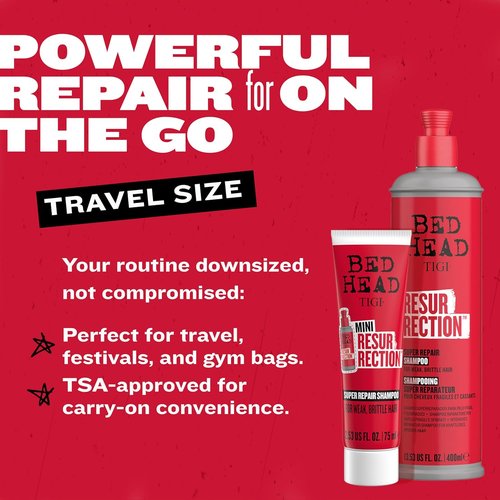 Bed Head by TIGI Resurrection Super Repair Shampoo - Nourishing Repair for Dry, Damaged Hair | Travel Mini 2.53 fl oz