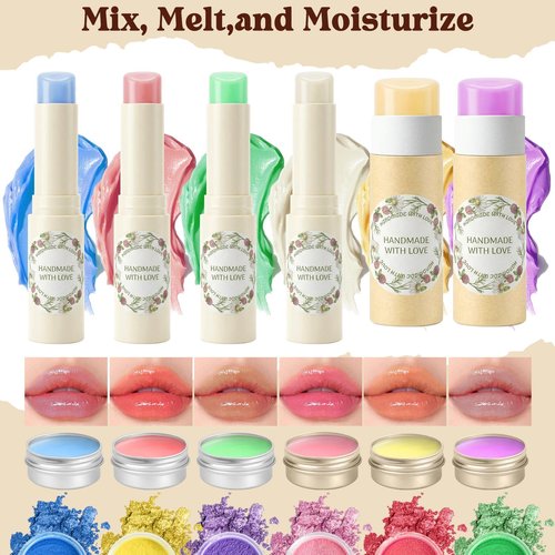 Gdblsm Lip Balm Making Kit- DIY Lip Balm Kit for Women, Make Your Own Moisturizing Lip Balms Craft Kits with Coconut Oil, Beeswax, Jojoba oil, Lip Gloss Set Lip Care Christmas Gift for Girls & Women