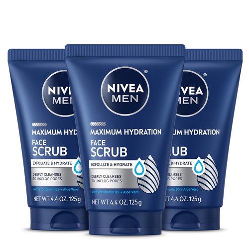 NIVEA MEN Face Scrub - Maximum Hydration with Provitamin B5 & Aloe Vera | 4.4 Oz Tube, Pack of 3