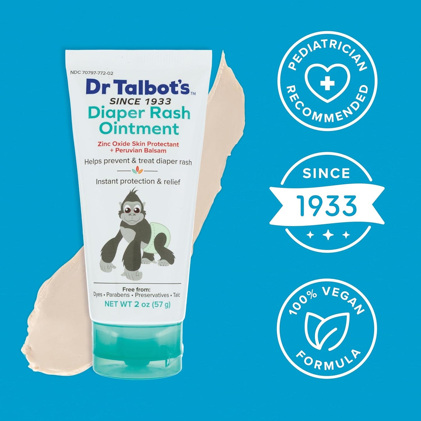 Dr. Talbot's Diaper Rash Ointment - 2 oz Zinc Oxide Skin Protectant with Peruvian Balsam - Soothes & Prevents Rash
