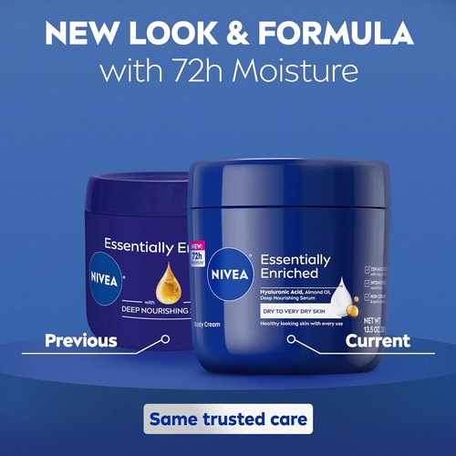 NIVEA Essentially Enriched Body Cream - Deep Nourishing Moisturizer with Hyaluronic Acid & Almond Oil | 13.5 Oz Jar