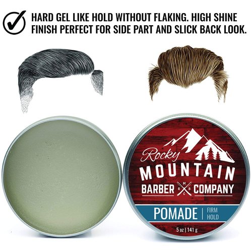 Rocky Mountain Barber Company Pomade for Men - Strong Hold Classic Styling Product | 5 oz Tub for High Shine & Easy Wash Out