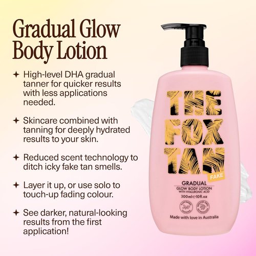 Fox Tan Gradual Glow Body Lotion - Moisturizing Self-Tanner With Hyaluronic Acid | 300mL, Vegan & Cruelty-Free