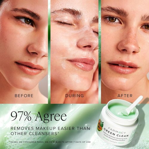Farmacy Green Clean Makeup Remover Balm - Waterproof Cleansing Oil for Face | Hydrates & Softens Skin (50ml)