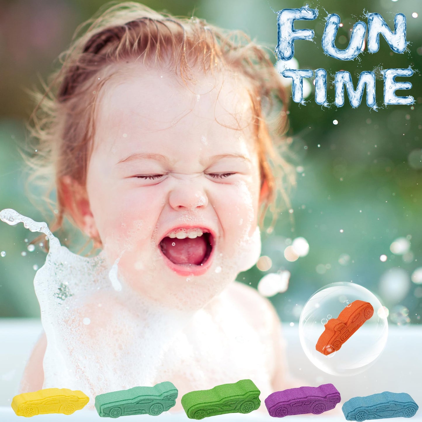 Hot Wheels 6 Piece Bath Bombs for Kids, Bubble Gum Scented, Bath Toys for Kids, Ages 3+, by Townley Girl