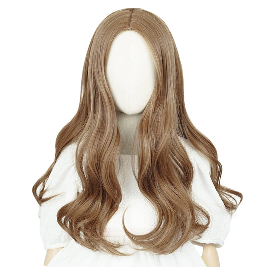 Wiggy Mermaid Brown Wig for Girls Kids Long Wavy Curly Middle Part Costume Wig Princess Halloween Party Hair with Wig Cap