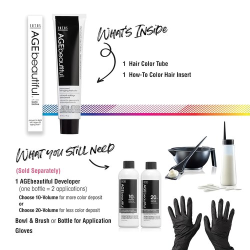 AGE Beautiful Permanent Hair Color Dye Set - 100% Gray Coverage & Anti-Aging Formula | Biotin for Thicker, Healthier Hair