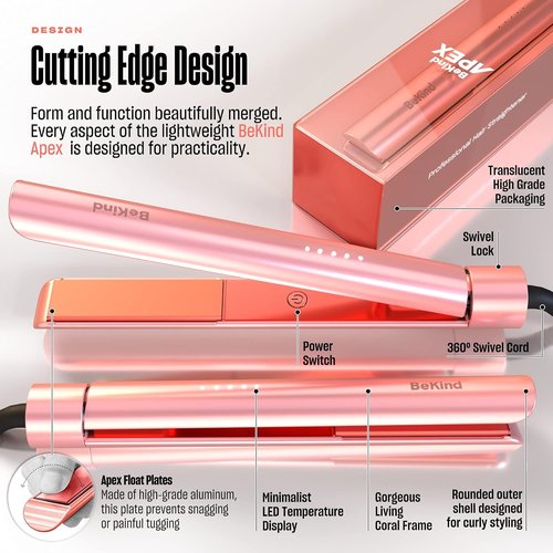 BeKind Apex 2-in-1 Hair Straightener & Curler | UltraSmooth Tech | 1" 460°F Fast Heating | Gift Set for Women (Apex Peach)