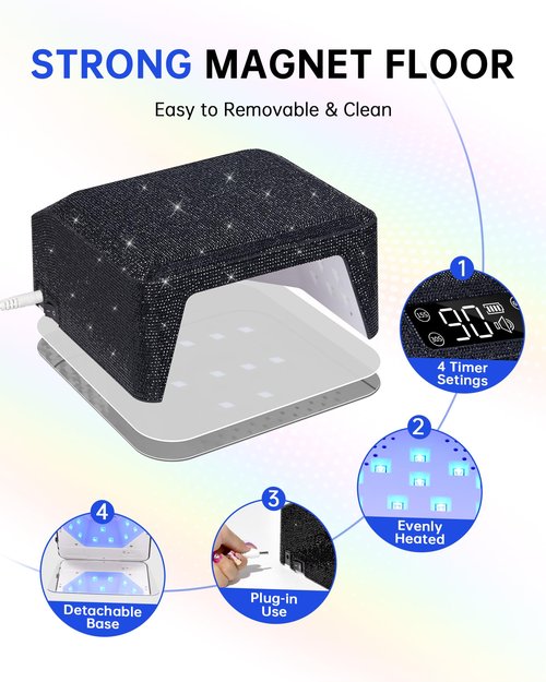 CHRISTINE SHELLY UV LED Nail Lamp 96W Nail Dryer Sparkly Gel Polish Light 4 Timer Setting Professional Quick Dry Curing Lamp with Display Auto Sensor for Salon & Home, Black