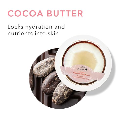 100% PURE Coconut Whipped Body Butter - Moisturizing Body Lotion for Dry Skin | 3.4 oz